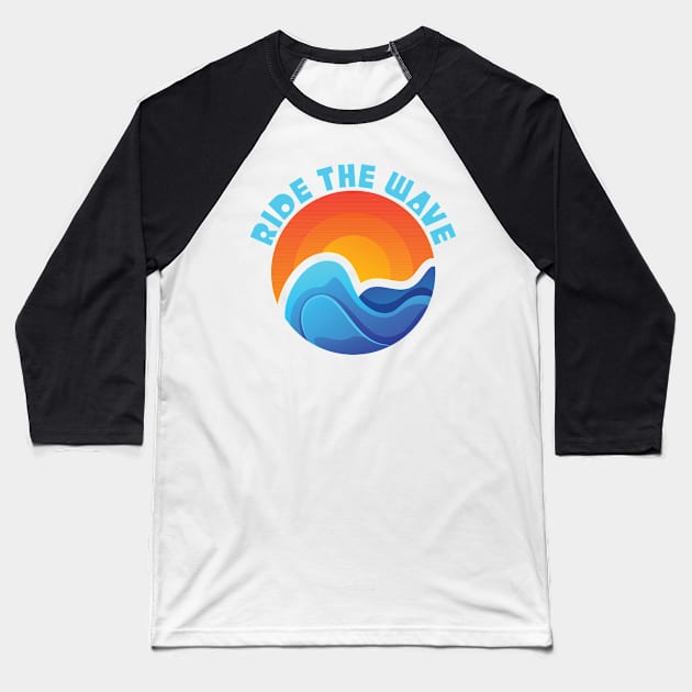 Ride the Wave Surfing Waves and Sunset Baseball T-Shirt by markz66